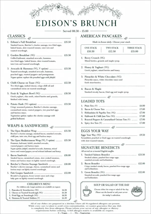 Preview of Edison's brunch menu